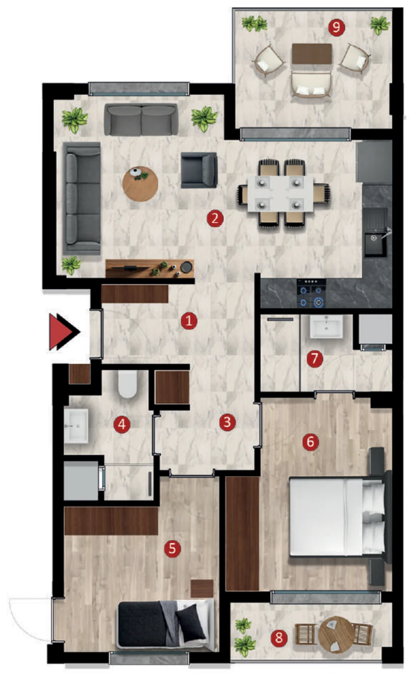 2+1 Tip B kat planı