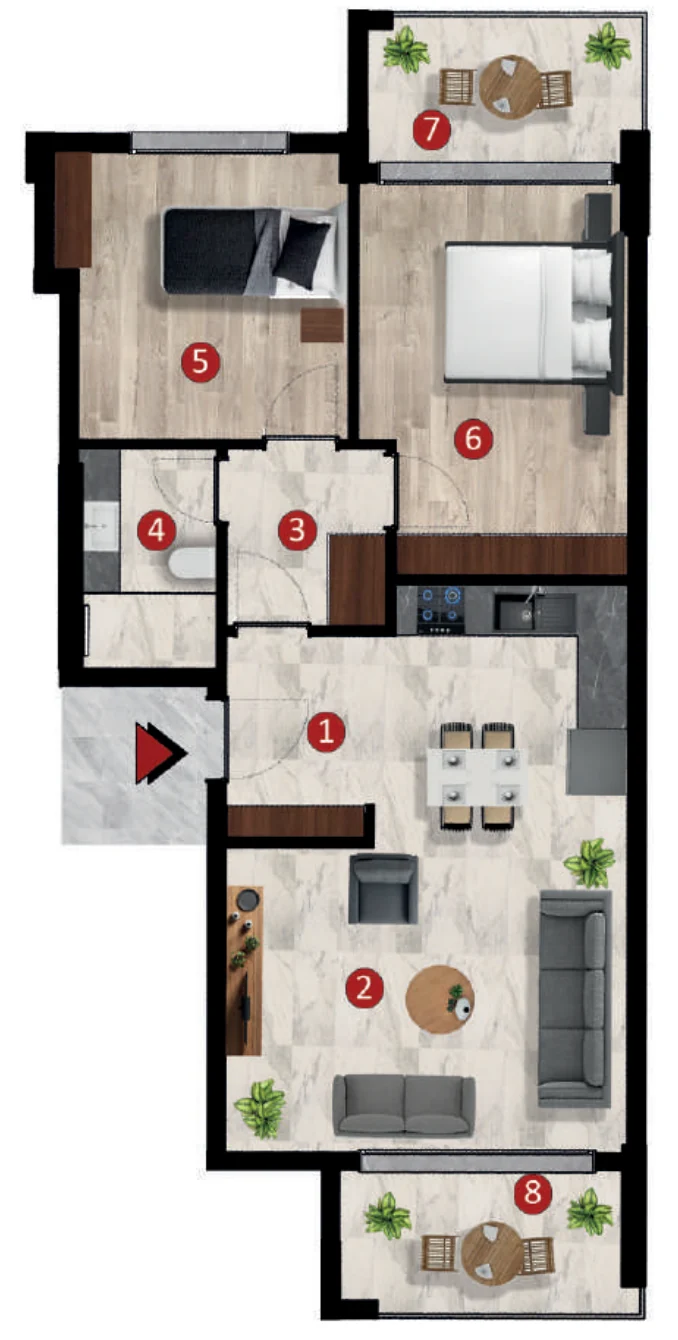 2+1 Tip E kat planı